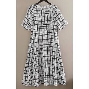 SYDNEY PROJECT Midi Dress S White Black Puzzle Pieces A-Line Short Sleeve USA